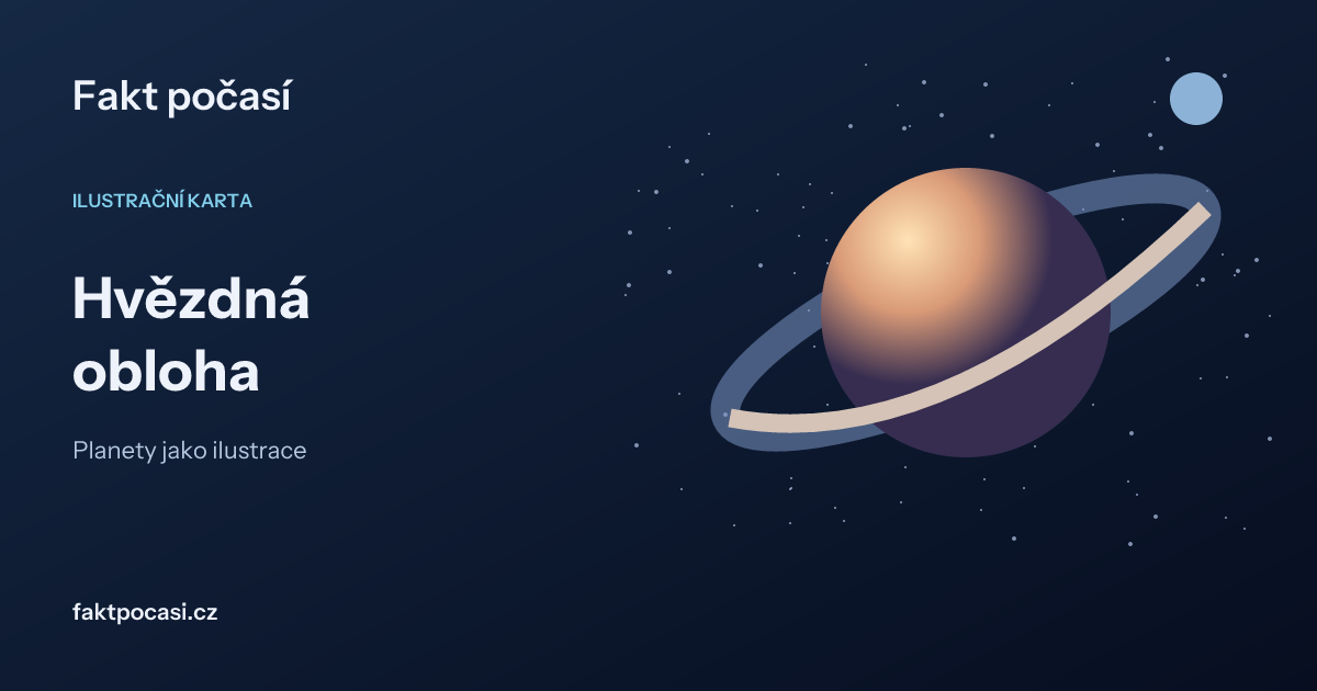 Ilustrační karta oblohy: planeta s prstencem a hvězdy