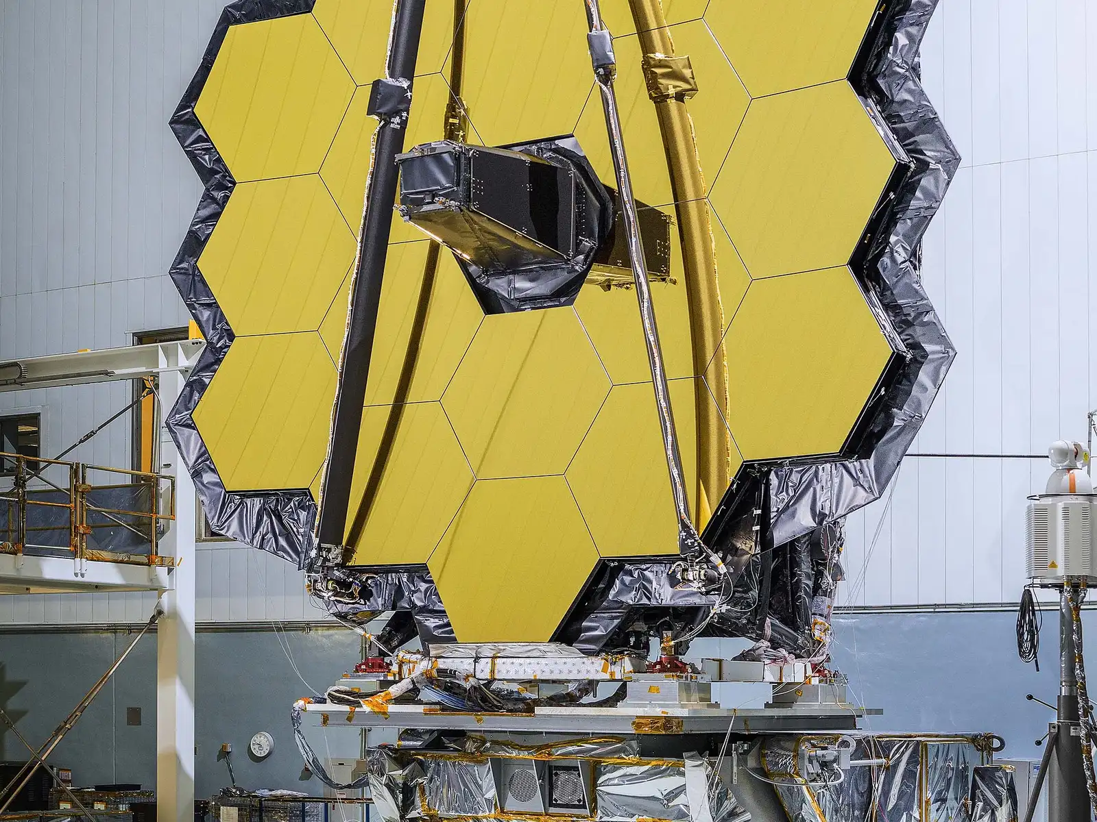 The golden hexagonal mirror of the James Webb Space Telescope.